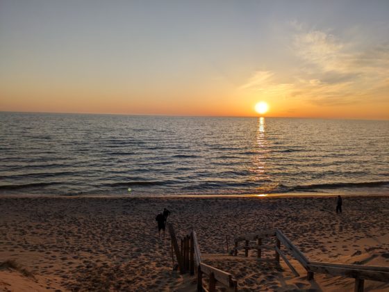 Sun setting over lake Michigan from the beach